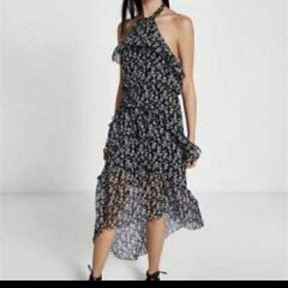 Express Black Floral High Low - Picture 1 of 2